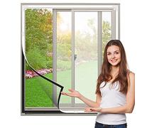 Adjustable DIY Magnet Fly Window Screens Max 150x180CM Fiberglass Mesh, Removable Anti-Mosquito Screens Keep Out Bugs/Flies/Mosquitoes (White Frame, Grey Encrypted Mesh)