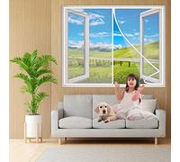 Adjustable DIY Magnetic Window Screen, 170x150 cm Heavy Duty Window Net with Magnets to Keep Mosquito Fly & Bugs Out- White H