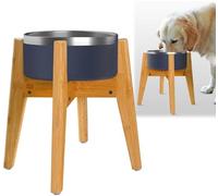 Adjustable Dog Bowl Stand - Raised, Elevated Food Bowl Holder - Width (Extendable 7-10 Inches) - Natural Bamboo