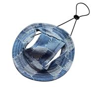 Adjustable Dog Cat Sun Hat with Round Brim Ear Holes Neck Strap Outdoor Climbing Visor Sunshade Strangulation Cap for Small Medium (D, M)