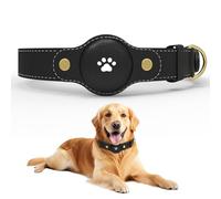 Adjustable Dog Collar Compatible with AirTag, Waterproof Nylon Collar with Protective Bracket and D-Ring Leash Attachment, Fits Medium Large Dogs (Black)