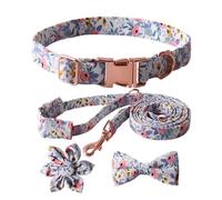 Adjustable Dog Collar+Leash+Necktie Set Floral Pattern Wonderful for Daily Walks and Outdoor Adventures