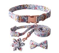 Adjustable Dog Collar+Leash+Necktie Set Floral Pattern Wonderful for Daily Walks and Outdoor Adventures