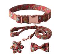 Adjustable Dog Collar+Leash+Necktie Set Floral Pattern Wonderful For Daily Walks And Outdoor Adventures Stay In Control Traction Rope Skirt Strap Strong Nylon Training Leash