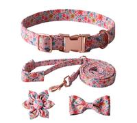 Adjustable Dog Collar+Leash+Necktie Set Floral Pattern Wonderful For Daily Walks And Outdoor Adventures Stay In Control Traction Rope Skirt Strap Strong Nylon Training Leash