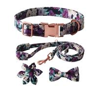 Adjustable Dog Collar+Leash+Necktie Set Floral Pattern Wonderful for Daily Walks and Outdoor Adventures