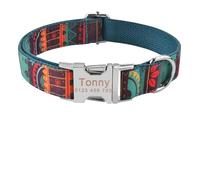 Adjustable Dog Collar Personalized Name Engraved Nylon Small Medium Large Dogs(Dark Green A,M 31-50cm)