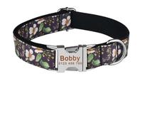 Adjustable Dog Collar Personalized Name Engraved Nylon Small Medium Large Dogs(Flora Black,S 26-40cm)