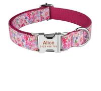 Adjustable Dog Collar Personalized Name Engraved Nylon Small Medium Large Dogs(Flora Rose Red,M 31-50cm)