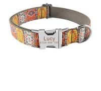 Adjustable Dog Collar Personalized Name Engraved Nylon Small Medium Large Dogs(Gray Bohemian,XS 22-31cm)