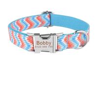 Adjustable Dog Collar Personalized Name Engraved Nylon Small Medium Large Dogs(Red and Blue Wave,XS 22-31cm)