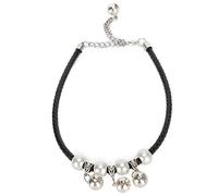 Adjustable Dog Collar Woven Leather Cord with Bells Black XS to XL - Durable Metal Buckle, Lightweight and Comfortable for Cats and Dogs (XL)