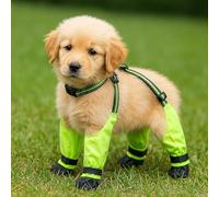 Adjustable Dog Suspender Boots with Attached Waterproof Paw Protectors, Non-Slip Summer Hiking Shoes for Rainy Days and Night Safety with Reflective Design (Green, XS)