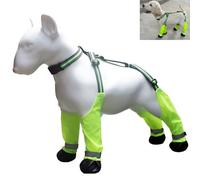 Adjustable Dog Suspender Boots with Attached Waterproof Paw Protectors, Non-Slip Summer Hiking Shoes for Rainy Days and Night Safety with Reflective Design (Green, M)