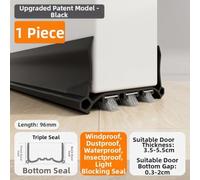 Adjustable Door Bottom Sealing Strip with Brush Seal - 96 cm PVC Draft Stopper for Soundproofing, Light Blocking & Pest Barrier - Fits Doors up to 5(Black)