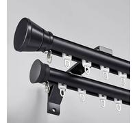 Adjustable Double Curtain Rod Set for Windows - Metal Drapery Rods Wall-Mounted 11ft (340cm) - Ideal for Living Room Bedroom Room Divider - Stylish Black Finish