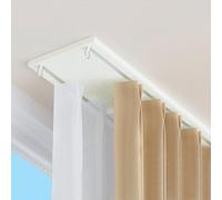 Adjustable Double Curtain Rods with Silent Rollers Ceiling Mount Room Divider Rails for Privacy Ideal Shower Curtain Tracks White 4.92ft/1.50m