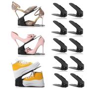 Adjustable Double Deck Shoe Rack - Space Saver for Sneakers and Heels - Black Shoe Storage Solution for Home or Closet - Maximize Space & Keep Footwear Neat