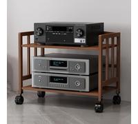 Adjustable Double-Layer Bamboo TV Stand on Wheels - Stylish Space-Saving Entertainment Center for Living Room - Functional Storage Solution by Home STO.