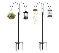 Adjustable Double Shepherd's Hook, 46-93 Inch Heavy Duty Garden Hooks with 5-Prong Base for Hanging Lanterns, Bird Feeders, and Plants - Durable Outdoor Decor (61in/155cm)