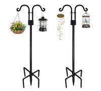 Adjustable Double Shepherds Hook 46-93 Inch - Heavy Duty Garden Hooks with 5-Prong Base for Lanterns, Bird Feeders, and Hanging Plants - Durable Outdoor Decoration (93in/236cm)