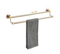 Adjustable Double Towel Racks for Bathroom 15 to 26.5 Inch Towel Bar, Expandable Matte Gold Double Bath Towel Holder, Wall Mount with Screws Towel Bar Rod
