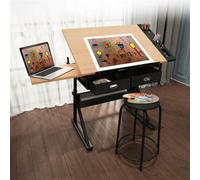 Adjustable Drafting Table Art Craft Drawing Desk W/stool Architect Desk W/drawer