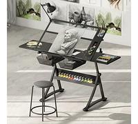 Adjustable Drafting Table with Stool - Art Ding Desk with 2 Sto Ders Height 71-93CM 0-50° Tilt Ideal for Artists & Designers Craft & Sketching