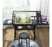 Adjustable Drafting Table with Tempered Glass Tilted Art Desk for Drawing Height Adjustable Design Ideal for Artists Architects and Students