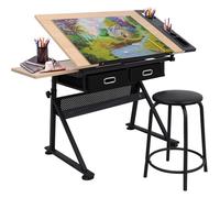 Adjustable Drafting Table with Tiltable Top for Drawing & Writing Art Craft Workspace Includes 2 Storage Drawers & Stool Ideal for Artists & Students