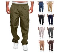 Adjustable Drawstring Cargo Trousers Men Elasticated Waist Plain Loungewear Classic Hippy Combat Jogging Trousers Slim Rip-Stop Combats Trainning Pants Autumn Outdoor Fishing Sweatpants Multi Pockets