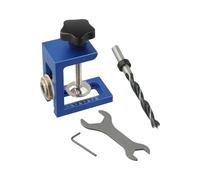 Adjustable Drill Guide Jig, Aluminum Alloy Hole Locator Puncher for Cabinet Door Doweling, Board Thickness 15-50mm, Blue