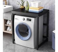 Adjustable Drum Washing Machine Storage Rack - Space-Saving Shelf Unit for Small Kitchen or Bathroom, Freestanding Over Organizer with Non-Slip Feet(Black Frame+Black Panel)