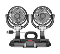 Adjustable Dual-Head Car Cooling Fan, Motor-3 Speeds, 360 Rotation, Powerful Quiet Foldable Cooling Solution for SUV RV Truck Sedan Cruise Office, Portable for Car Dashboard, USB Powered (Black)