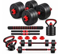 Adjustable Dumbbell and Barbell Set 10KG-50KG 6 in 1 Convertible Dumbbells Set with Connecting Rod, Spinlock Collars and Cement-Filled Weight Plates, Home Gym Strength Training Equipment