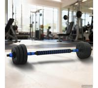 Adjustable Dumbbell Barbell Set 20 kg Black/Blue PVC Iron Sand 121x19.5cm 2-in-1