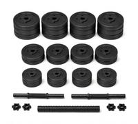 Adjustable Dumbbell Barbell Set with Push Bar & Connecting Rod, 2-in-1 Home Gym Weight Set with Plates, Bars and Spinlock Nuts for Strength Training, Muscle Building and Full Body Workout