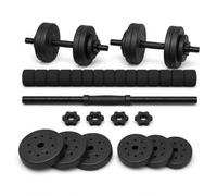 Adjustable Dumbbell & Barbell Weight Set 15kg with Connecting Rod, Cement-Filled Plates & Spinlock Collars, Home Gym Free Weights for Strength Training