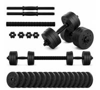 Adjustable Dumbbell Barbell Weight Set - Dumbbells with Connecting Bar, Cement Filled Weight Plates & Spinlock Collars for Home Gym Strength Training