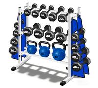 Adjustable Dumbbell Rack, 3-Tier Holder with Double Side Extension Fit Different Weight Dumbbells & Kettlebells, Heavy-Duty Stable Metal Construction, Integrated Design with Up to 1200 LBS Load
