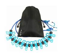 Adjustable Elastic Clothesline with Clips and Positioning Balls Portable Retractable Windproof Laundry Hanging Rope Anti-Skid Washing Line with Drawstring Bag (Light Blue)