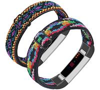 Adjustable Elastic Nylon Bands Compatible with Fitbit Alta and Alta HR Fitness Tracker, 2 Pack Braided Stretchy Wristband Accessory Bracelet Watch Strap Sport Replacement Band for Women Men (Ethnic