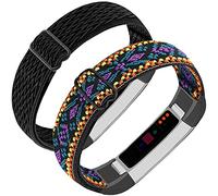 Adjustable Elastic Nylon Bands Compatible with Fitbit Alta and Alta HR Fitness Tracker, 2 Pack Braided Stretchy Wristband Accessory Bracelet Watch Strap Sport Replacement Band for Women Men (Ethnic