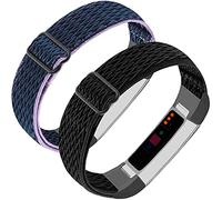Adjustable Elastic Nylon Bands Compatible with Fitbit Alta and Alta HR Fitness Tracker, 2 Pack Braided Stretchy Wristband Accessory Bracelet Watch Strap Sport Replacement Band for Women Men (Wavy