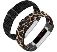 Adjustable Elastic Nylon Bands Compatible with Fitbit Alta and Alta HR Fitness Tracker, 2 Pack Braided Stretchy Wristband Accessory Bracelet Watch Strap Sport Replacement Band for Women Men (Wavy