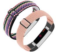 Adjustable Elastic Nylon Bands Compatible with Fitbit Alta and Alta HR Fitness Tracker, 2 Pack Braided Stretchy Wristband Accessory Bracelet Watch Strap Sport Replacement Band for Women Men (Twill