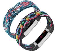 Adjustable Elastic Nylon Bands Compatible with Fitbit Alta and Alta HR Fitness Tracker, 2 Pack Braided Stretchy Wristband Accessory Bracelet Watch Strap Sport Replacement Band for Women Men (Colorful