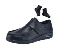 Adjustable Elderly Shoes, Men's Wide Arthritis Breathable Diabetic Edema Adjustable Leather Shoes, Casual Comfort Wide Width Orthopaedic Walking Non-Slip, for Elderly, Diabetic(Black,8 UK)