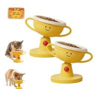 Adjustable Elevated Cat Bowl & Small Dog Feeder, Cute Trophy Shape Pet Dish, 5-Level Raised Food Water Stand, 15-60° Tilted Neck Protection Design, Non-Slip Feet (2PCS,Ceramic)