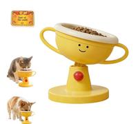 Adjustable Elevated Cat Bowl & Small Dog Feeder, Cute Trophy Shape Pet Dish, 5-Level Raised Food Water Stand, 15-60° Tilted Neck Protection Design, Non-Slip Feet (1PC,Ceramic)